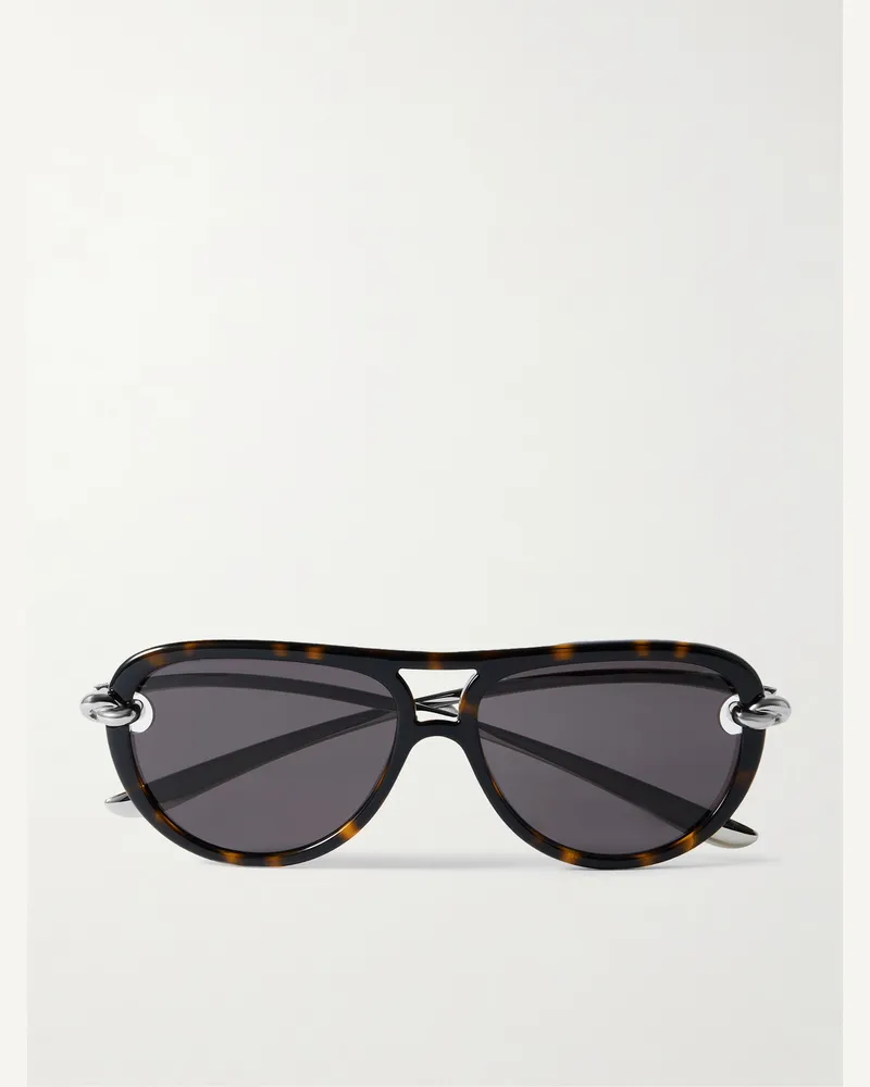 Bottega Veneta Pilotensonnenbrille aus Azetat in Schildpattoptik und silberfarbenem Metall Horn