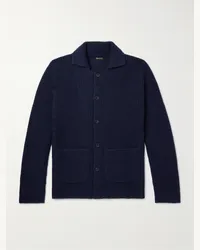 Rubinacci Cardigan aus Kaschmir in Waffelstrick Blau