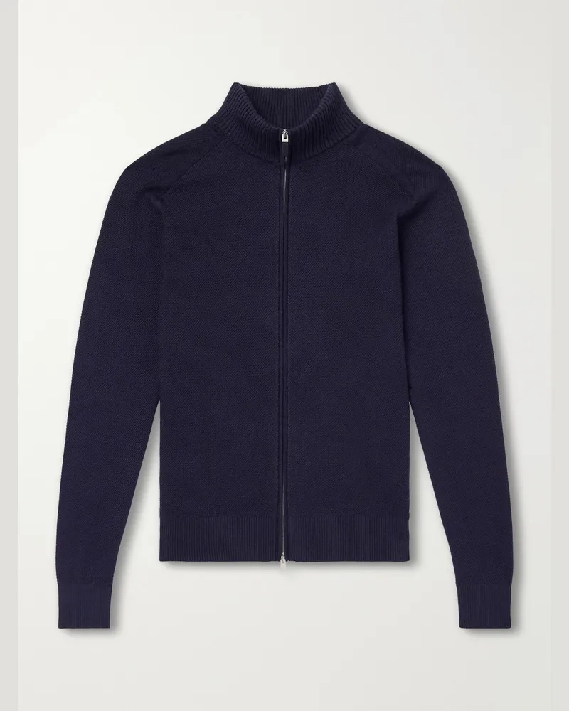 Ermenegildo Zegna Cashmere and Silk-Blend Zip-Up Cardigan Blue
