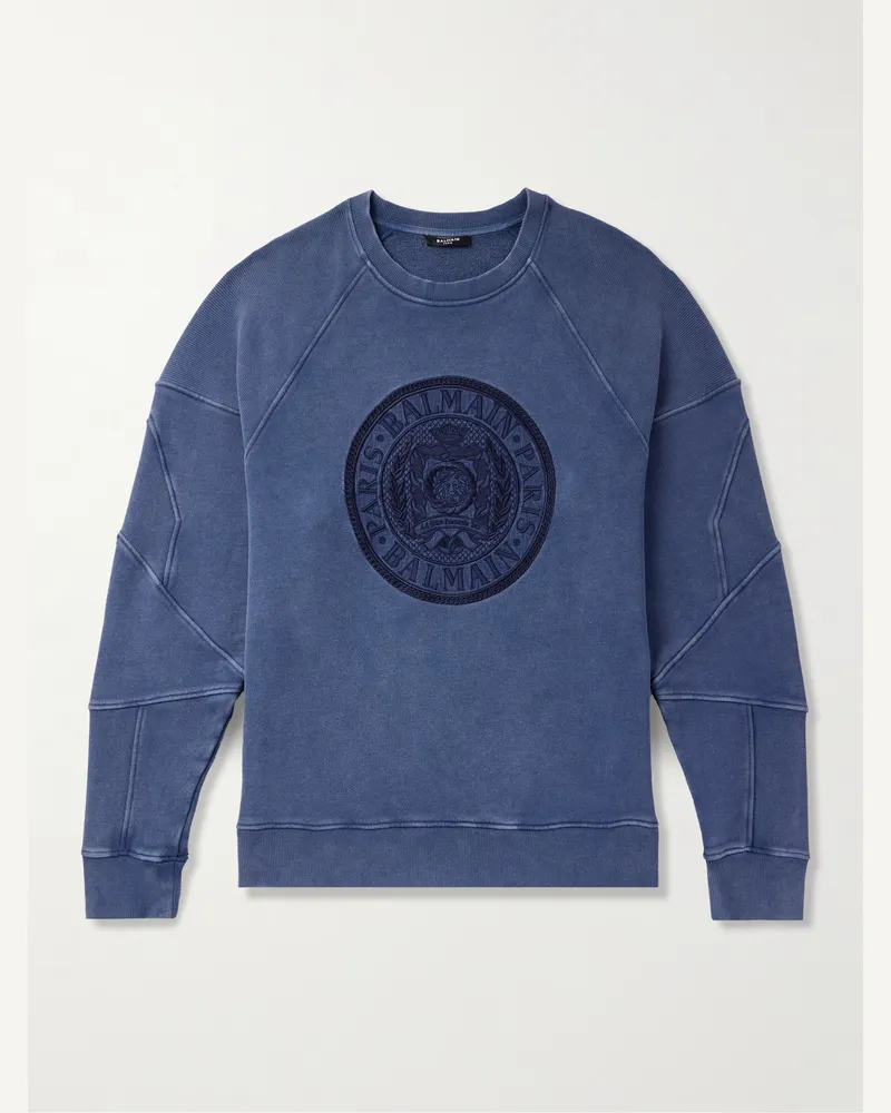 Balmain Sweatshirt aus Baumwoll-Jersey mit Logostickerei Blau