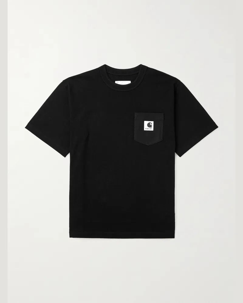Sacai Carhartt WIP Logo-Appliquéd Canvas-Trimmed Cotton-Jersey T-Shirt Black