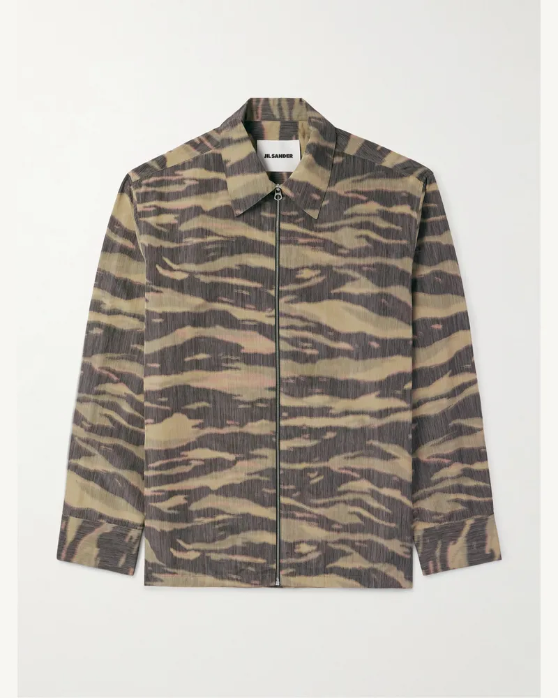 Jil Sander Hemdjacke aus Shell mit Camouflage-Print Grün