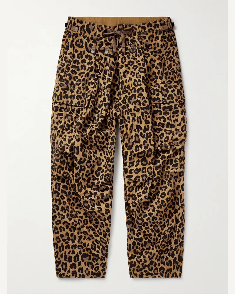 KAPITAL Weit geschnittene Cargohose aus Baumwolle mit Leopardenprint und Fischgratmuster Animal-print