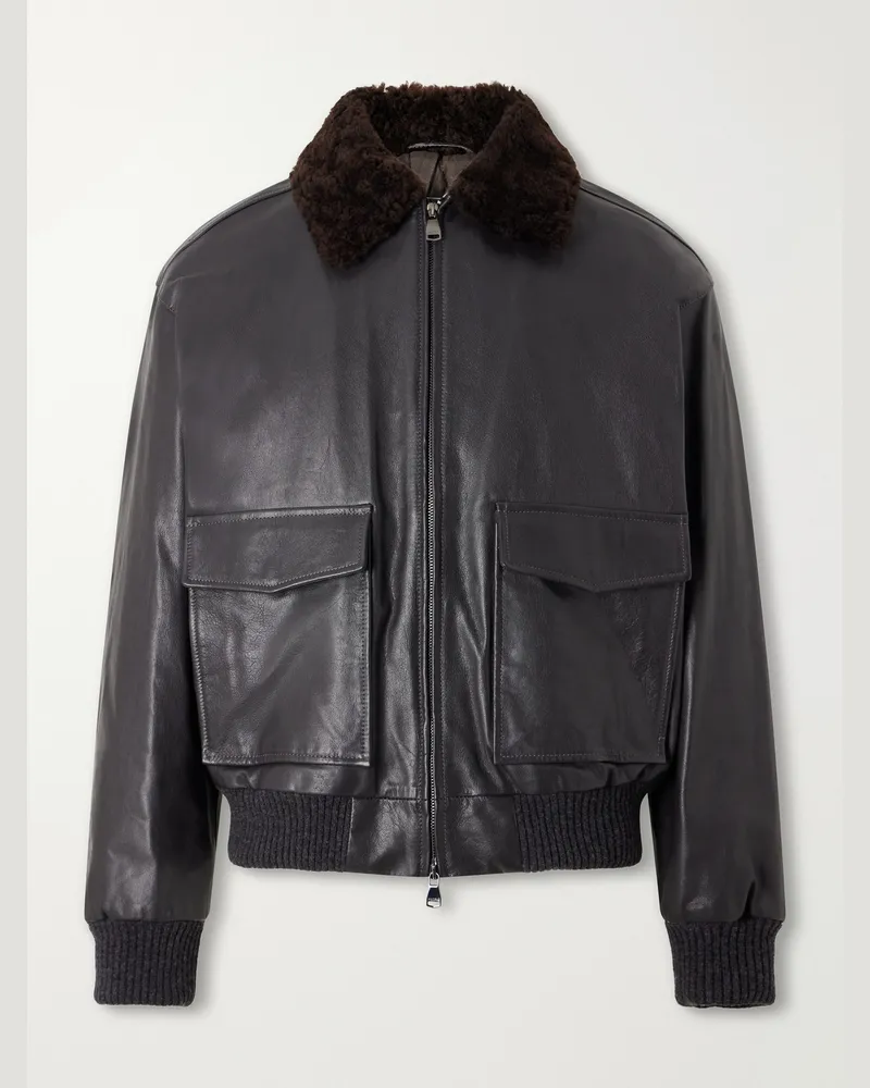 Valstar Smith Shearling-Trimmed Full-Grain Leather Jacket Black