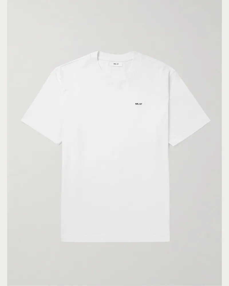 NN 07 Adam 3209 T-Shirt aus Pima-Baumwoll-Jersey mit Logostickerei Weiß