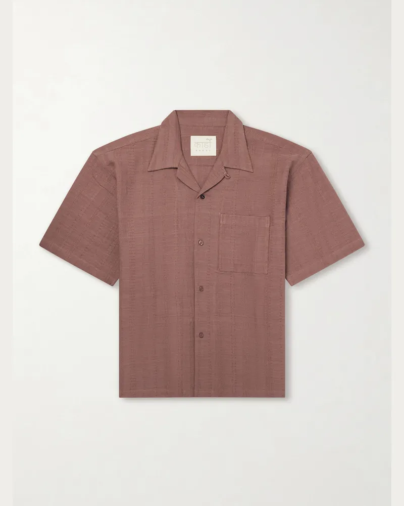 KARDO Rohit Convertible-Collar Cotton-Jacquard Shirt Brown
