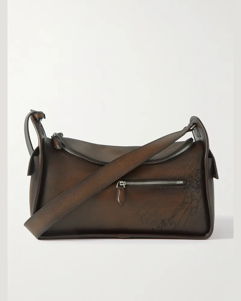 Berluti Barrel Scritto Venezia Leather Messenger Bag Brown