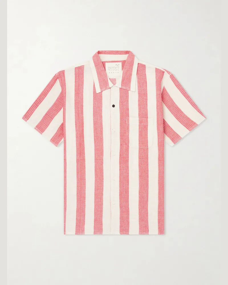 KARDO Camp-Collar Striped Cotton Shirt Red