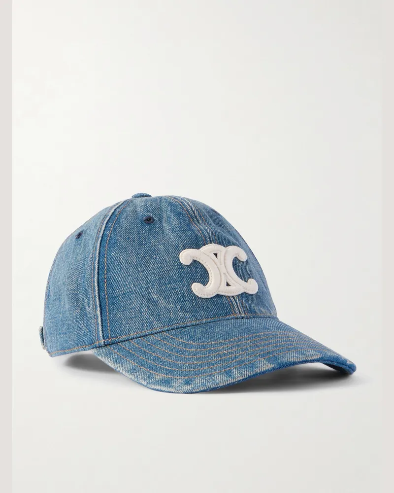 Celine Baseballkappe aus Denim mit Logoapplikation Blau