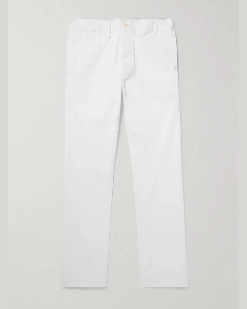 RRL Officer's schmal und gerade geschnittene Hose aus Baumwolle mit Fischgratmuster Weiß