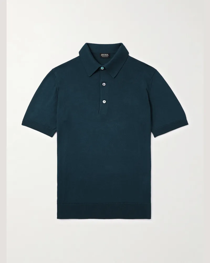 Ermenegildo Zegna Schmal geschnittenes Polohemd aus Baumwolle Blau
