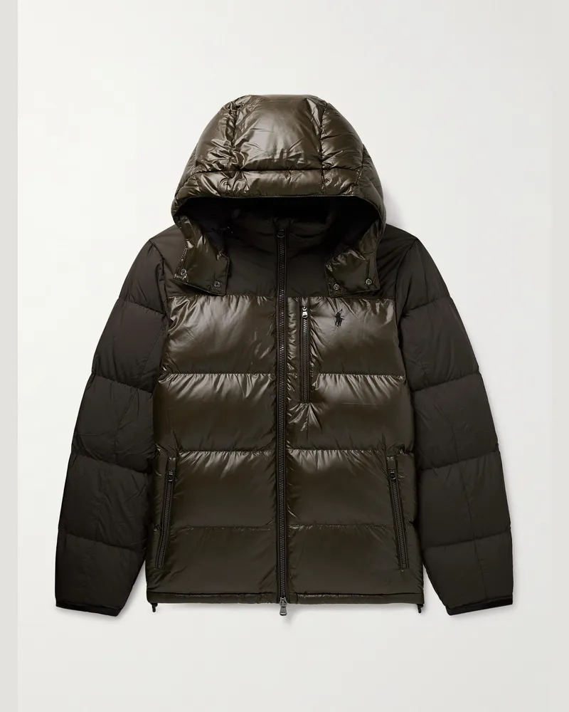 Ralph Lauren The Gorham gesteppte Daunenjacke aus glänzendem Shell mit Twill-Besatz und Kapuze Grün