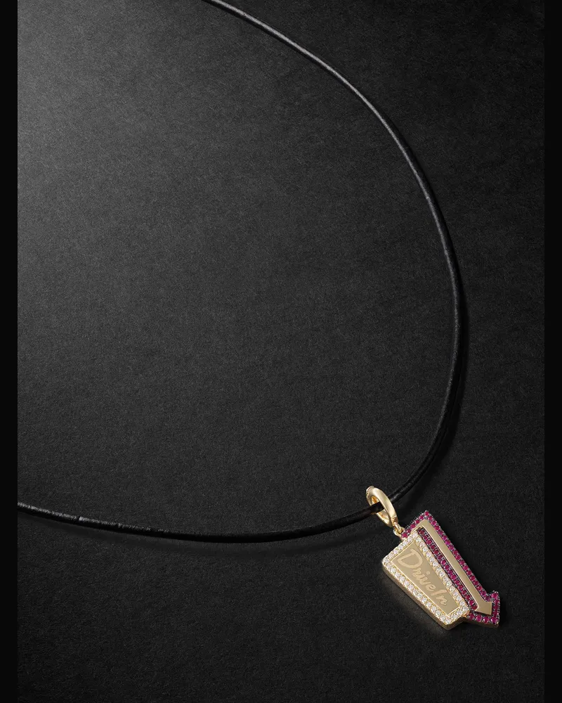 Annoushka Drive In Kettenanhänger aus 18 Karat Gelbgold und geschwärztem Gold mit Rubinen und Diamanten Pink