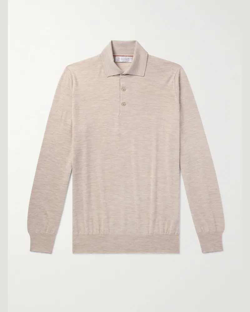 Brunello Cucinelli Pullover aus einer Woll-Kaschmirmischung mit Polokragen Neutral