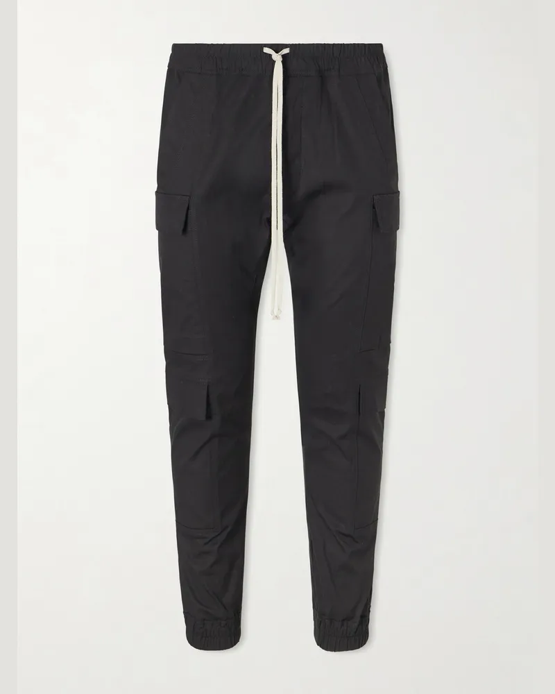 Rick Owens Mastodon Megacargo Slim-Fit Tapered Organic Cotton-Blend Poplin Trousers Black
