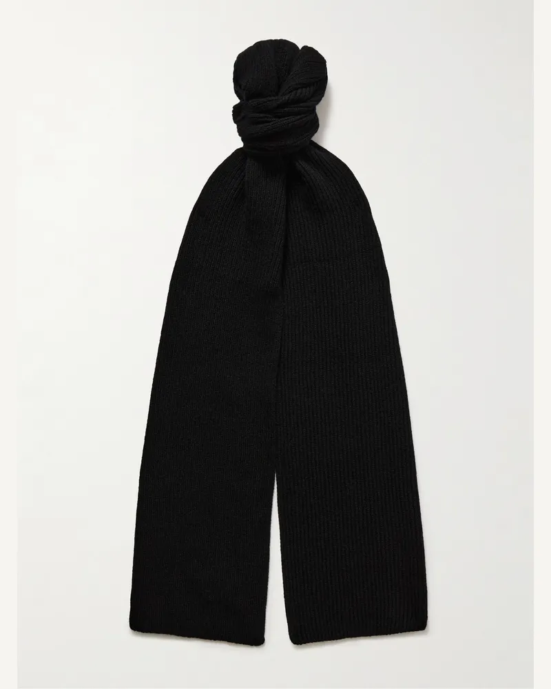 William Lockie Ribbed Cashmere Scarf Black