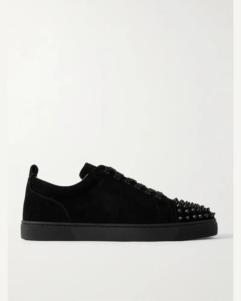 Christian Louboutin Louis Junior Sneakers aus Veloursleder mit Querkappe und Stachelnieten Schwarz