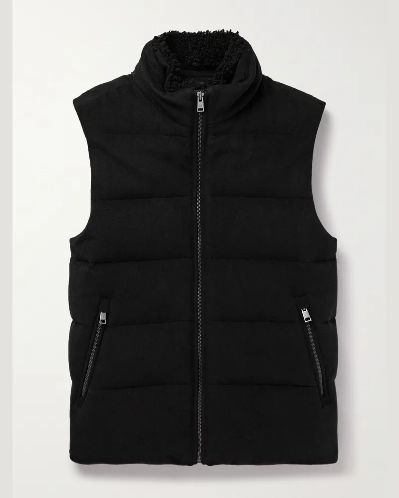 Ralph Lauren Cameron Daunenweste aus gestepptem Filz aus einer Wollmischung mit Shearling-Besatz Schwarz
