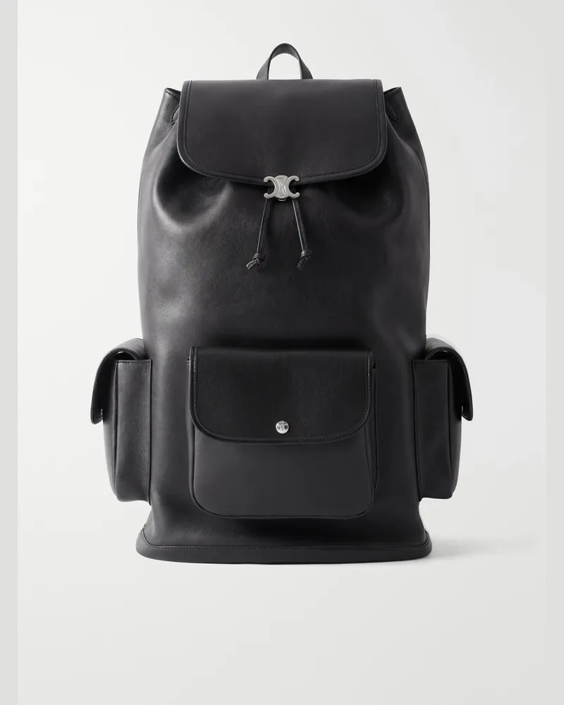 Celine Triomphe-Embellished Leather Backpack Black