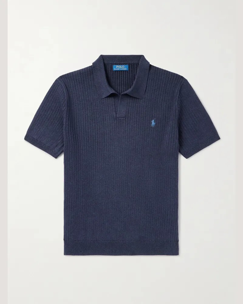 Ralph Lauren Polohemd aus gerippter Baumwolle mit Logostickerei Blau