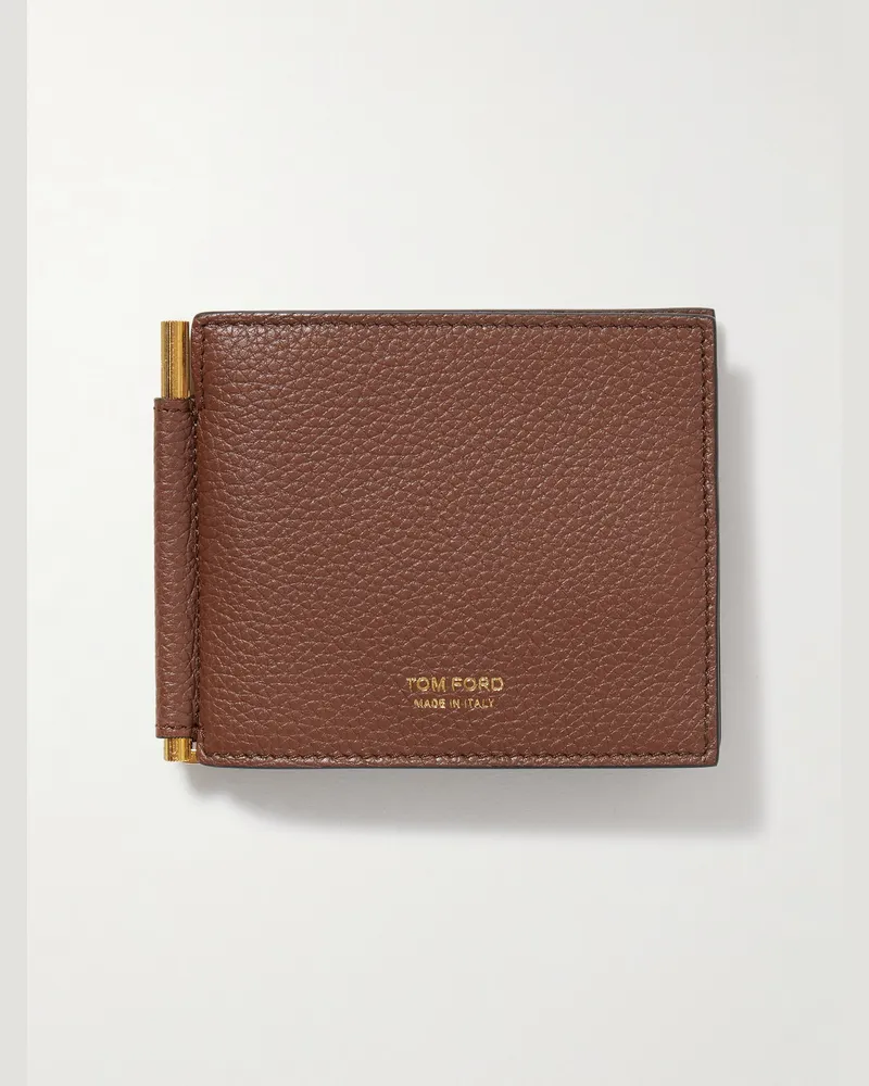 Tom Ford Aufklappbares Portemonnaie aus vollnarbigem Leder mit Geldklammer Braun