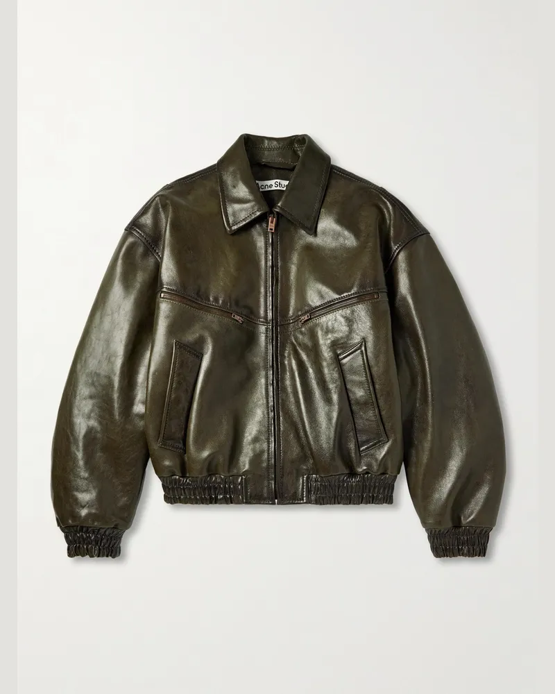 Acne Studios Lavia wattierte Oversized-Bomberjacke aus gewachstem Leder Grün