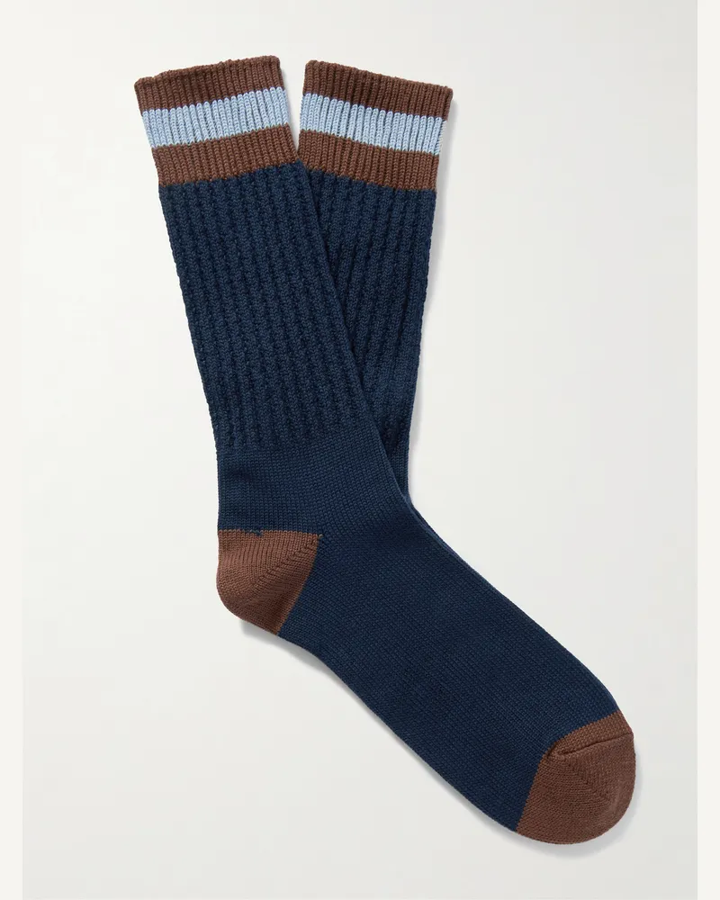 MR P. Striped Ribbed Cotton-Blend Socks Black