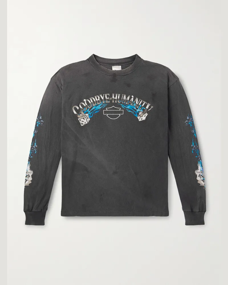 SAINT MXXXXXX Goodbye Humanity Dice Distressed Printed Cotton-Jersey T-Shirt Gray