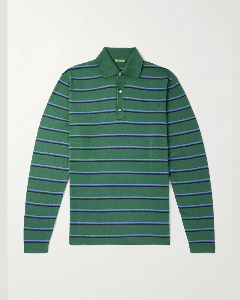 Sid Mashburn Schmal geschnittener Pullover aus einer gestreiften Baumwoll-Kaschmirmischung mit Polokragen Blau