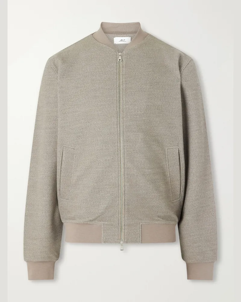 MR P. Wool-Blend Piqué Zip-Up Bomber Jacket Neutrals