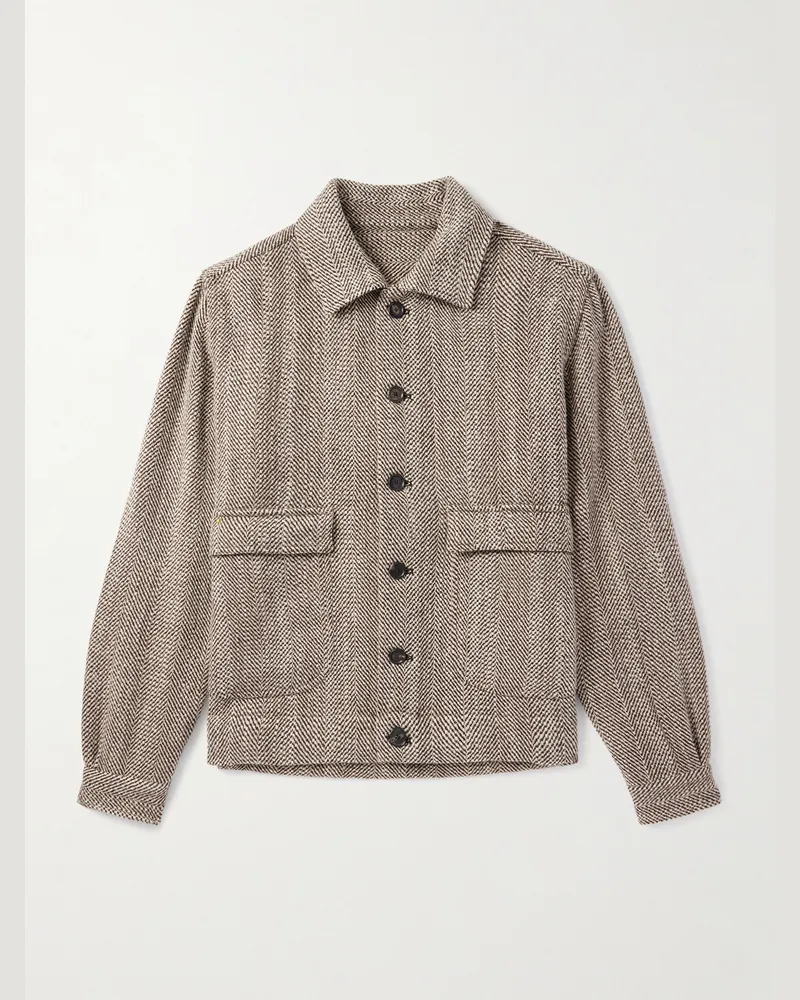 De Petrillo Jacke aus einer Wollmischung mit Fischgratmuster Braun