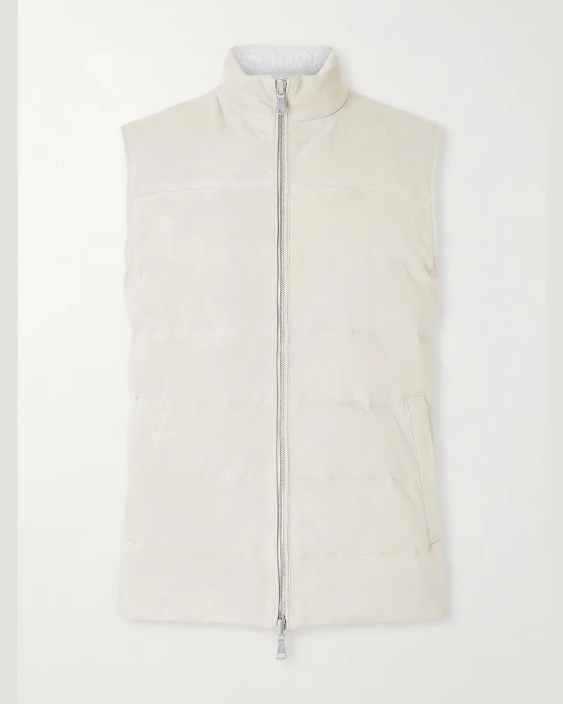 Eleventy Reversible Suede Quilted Down Gilet Neutrals