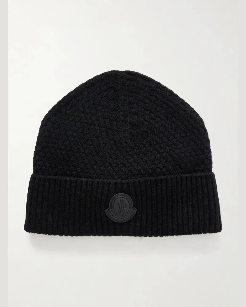 Moncler Logo-Appliquéd Wool and Cashmere-Blend Beanie Black