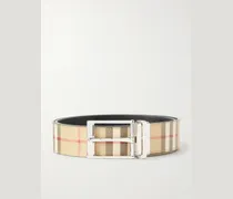 3.5cm Reversible Checked Coated-Leather Belt