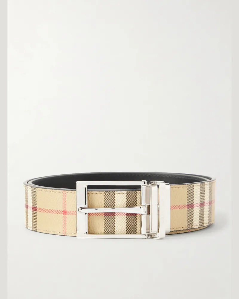 Burberry 3.5cm Reversible Checked Coated-Leather Belt Neutrals