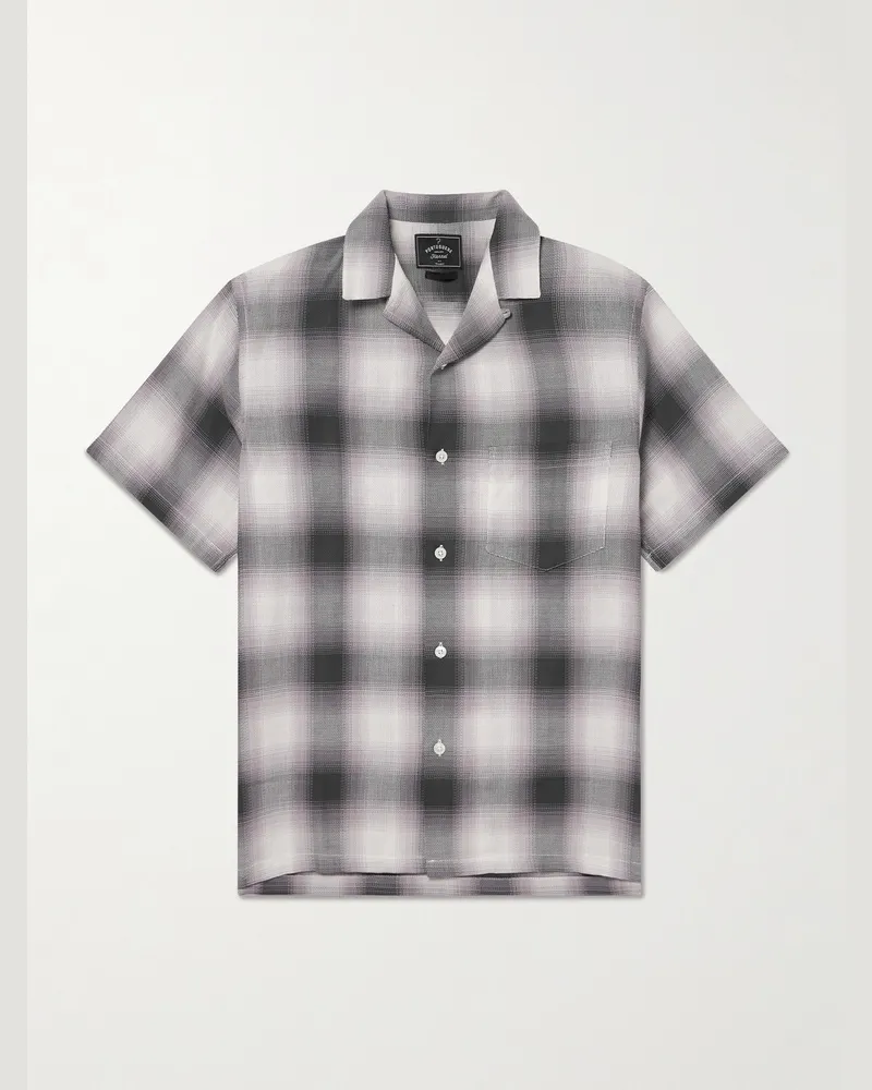 Portuguese Flannel Smogy Convertible-Collar Checked Cotton Shirt Black
