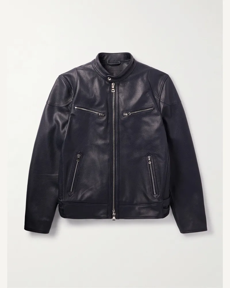 MR P. Schmal geschnittene Jacke aus vollnarbigem Leder Blau