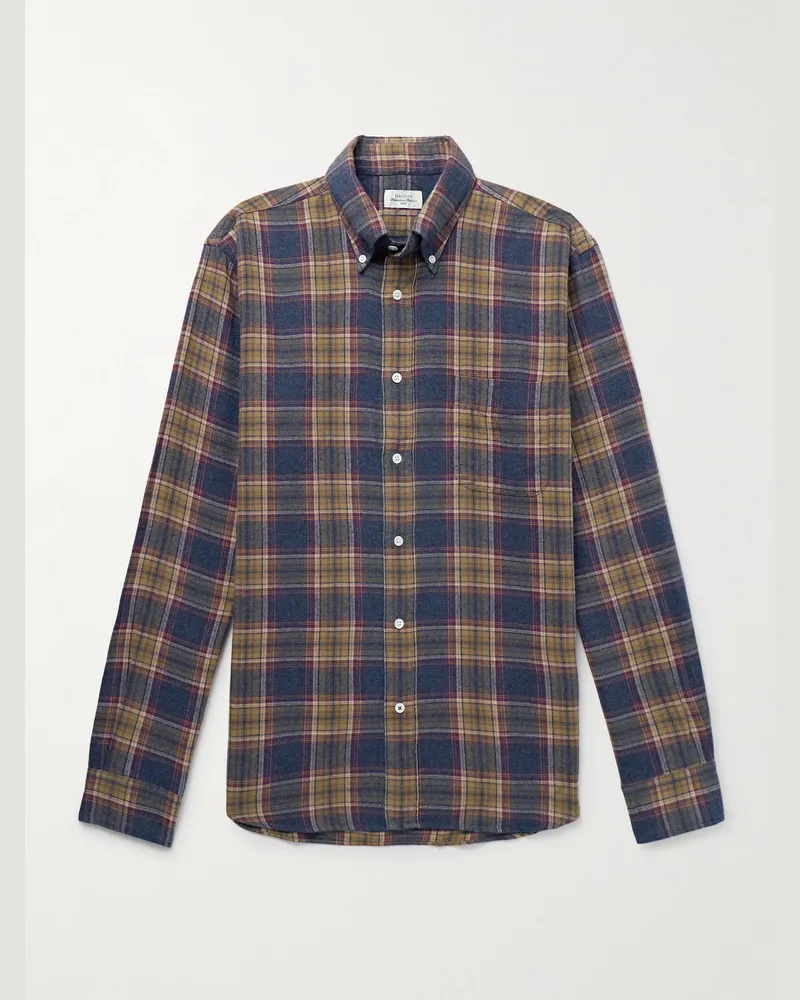 Hartford Pitt Hemd aus kariertem Baumwollflanell mit Button-Down-Kragen Blau