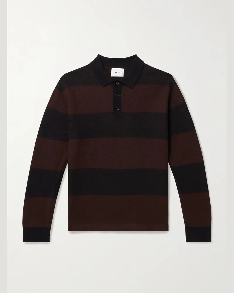 NN 07 Rugby 60017 Pullover aus Wolle mit Streifen und Polokragen Schwarz