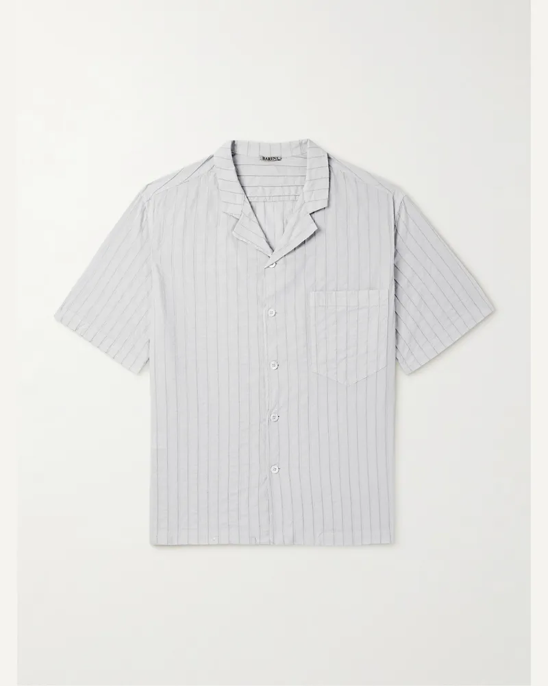 BARENA Bagolo Hemd aus gestreifter Baumwollpopeline in Knitteroptik mit Reverskragen Weiß
