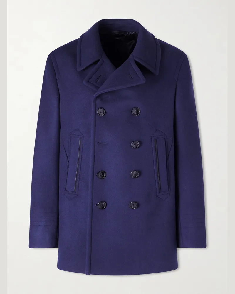 Tom Ford Double-Breasted Wool Coat Blue