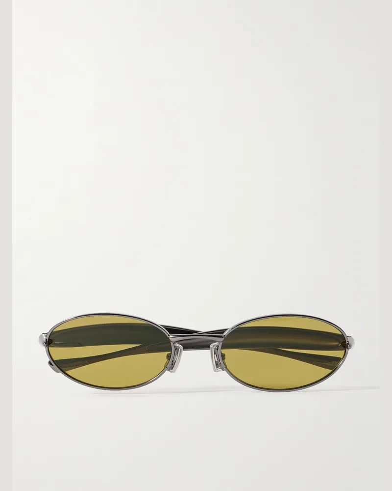 Bottega Veneta Sardine Oval-Frame Gunmetal-Tone Sunglasses Gray
