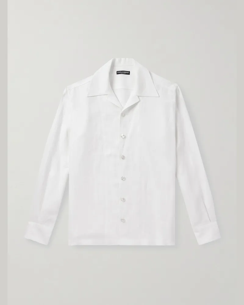 Dolce & Gabbana Hemd aus Leinen-Canvas mit Reverskragen Weiß