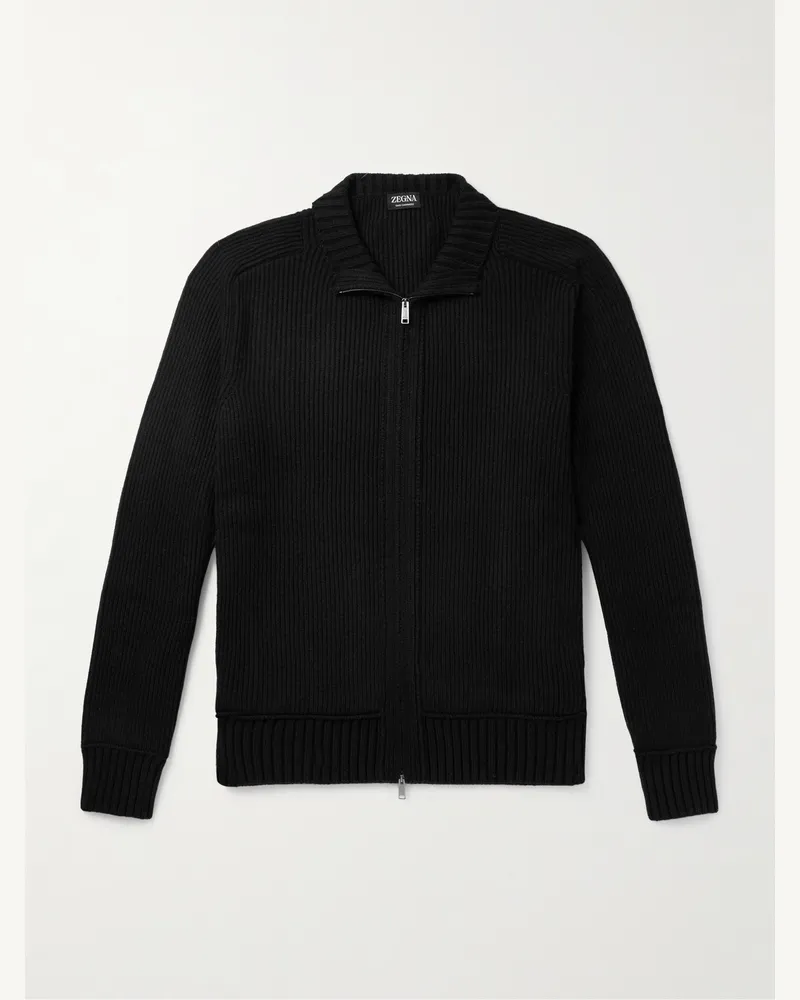 Ermenegildo Zegna Cardigan aus Oasi-Kaschmir in Rippstrick mit Reißverschluss Schwarz