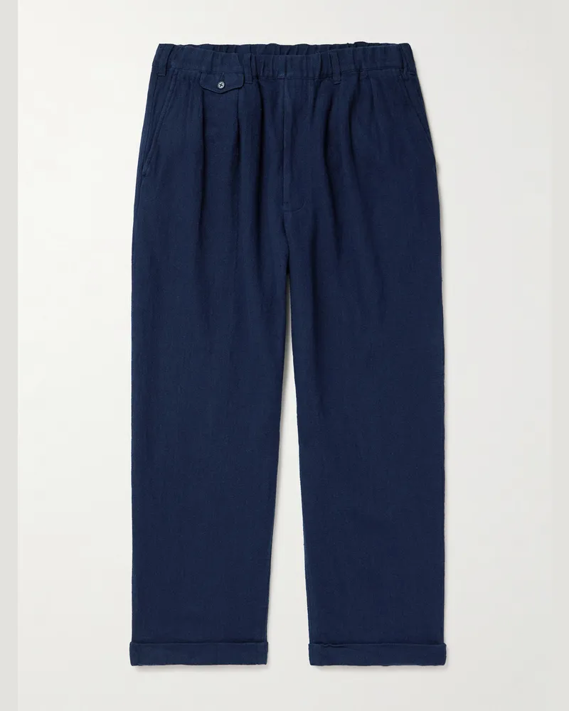 Beams Plus Gerade geschnittene Hose aus einer Leinen-Baumwollmischung mit Falten Blau
