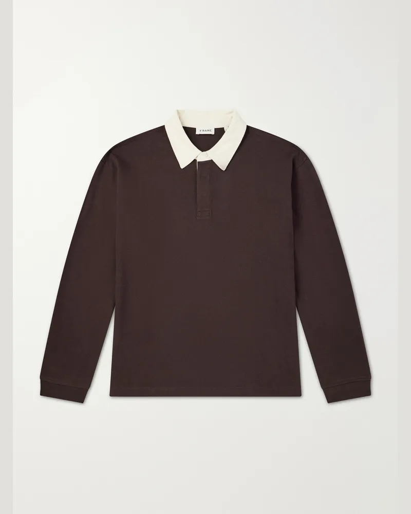 Frame Denim Cotton-Jersey Polo Shirt Brown