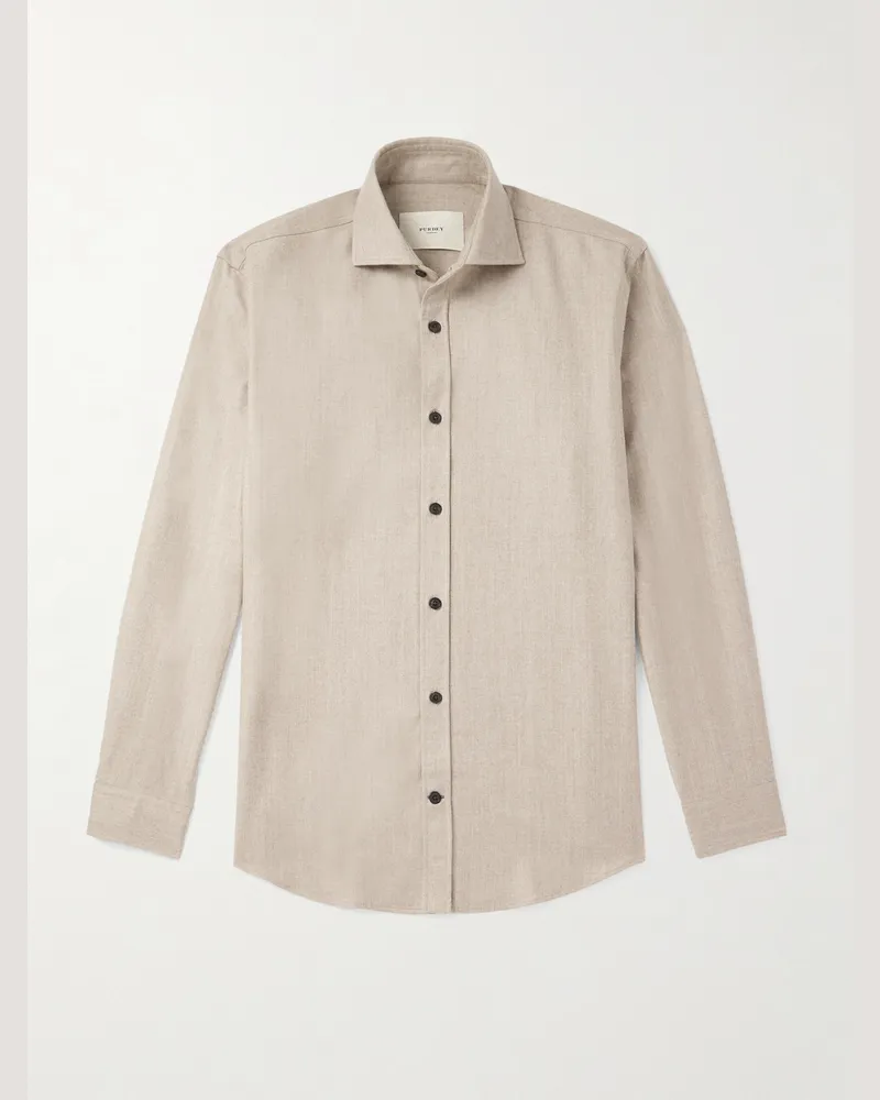 PURDEY Cutaway-Collar Wool and Cashmere-Blend Shirt Neutrals