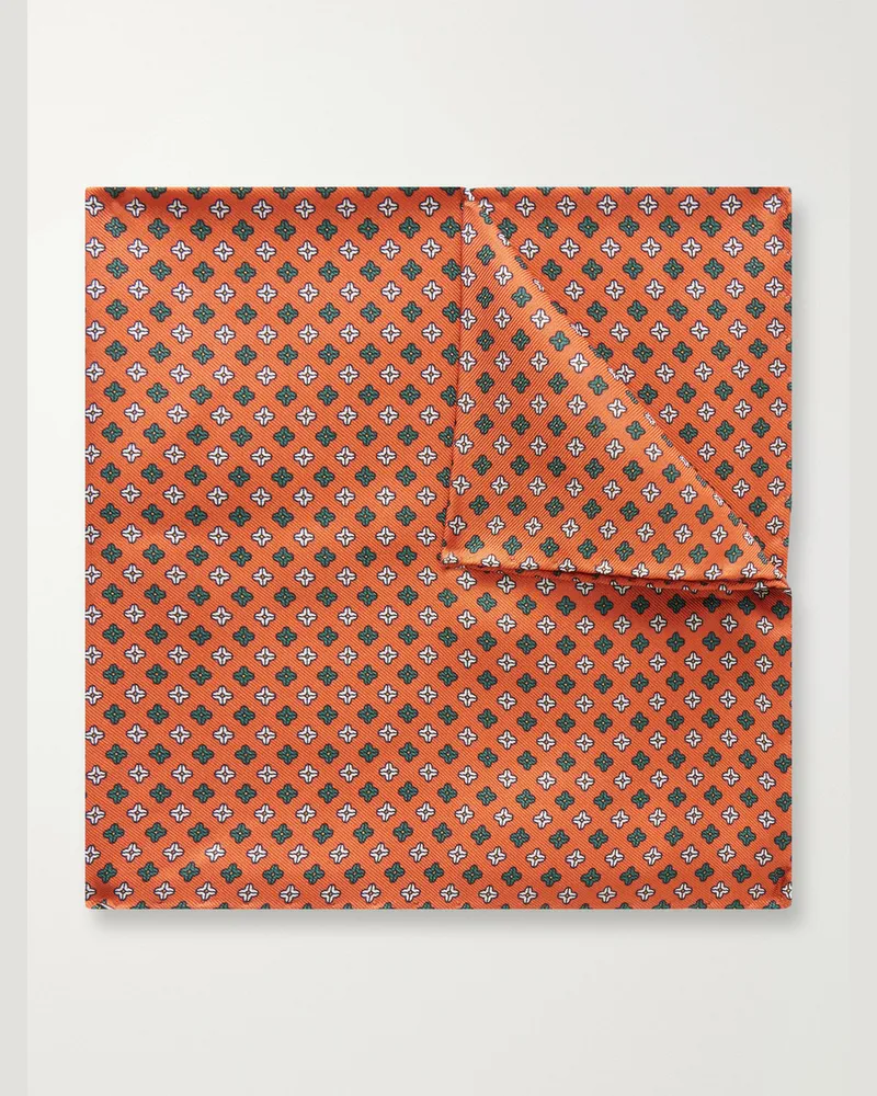 De Petrillo Printed Silk-Twill Pocket Square Orange