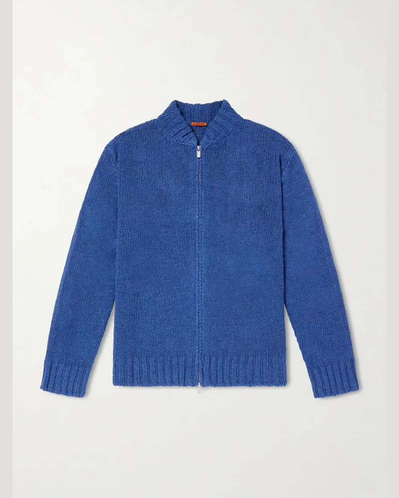 BARENA Linen-Blend Zip-Up Cardigan Blue
