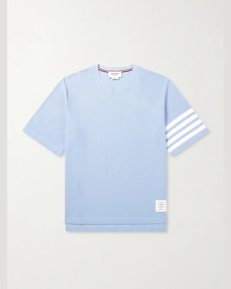 Thom Browne Gestreiftes T-Shirt aus Baumwoll-Piqué Blau